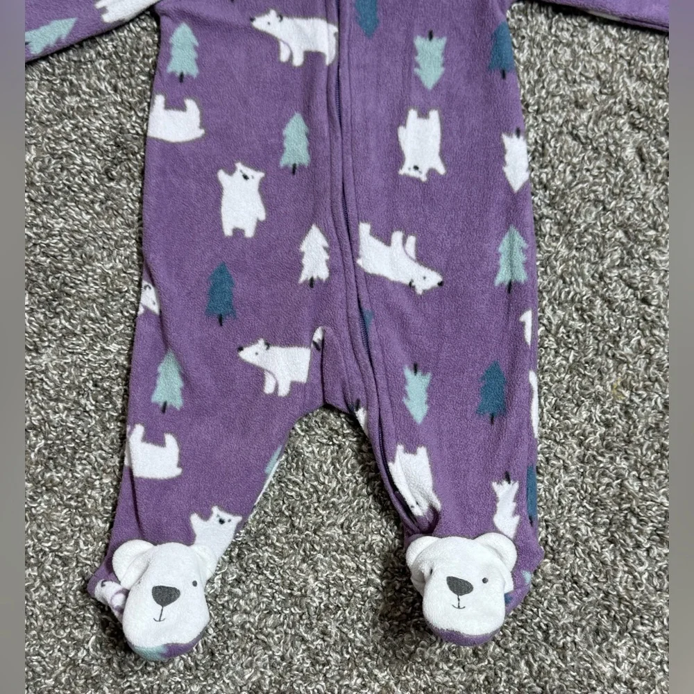 Carter's Baby Purple Footed Pajama Onesie Polar Bear Print Size Newborn